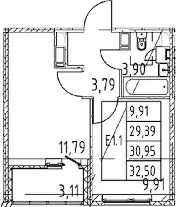 1-комнатная квартира 31.48 м², 2/12 эт., ЖК «Полис ЛАВрики»